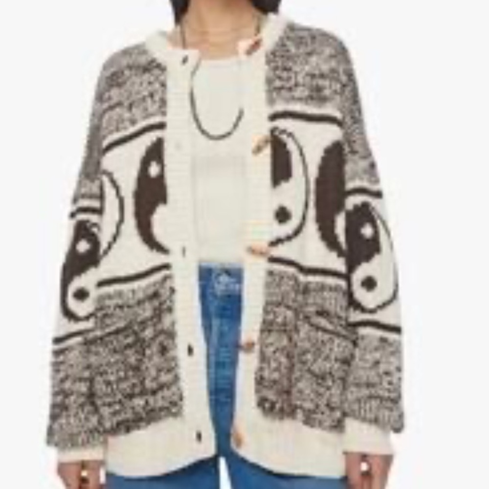 MOTHER Long Drop Yin Yang Cardigan - Brown and Cream